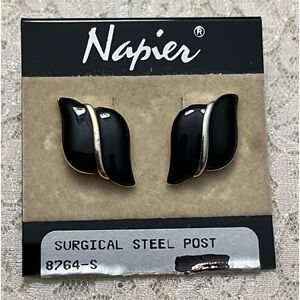 Napier/vintage silver tone and black earrings